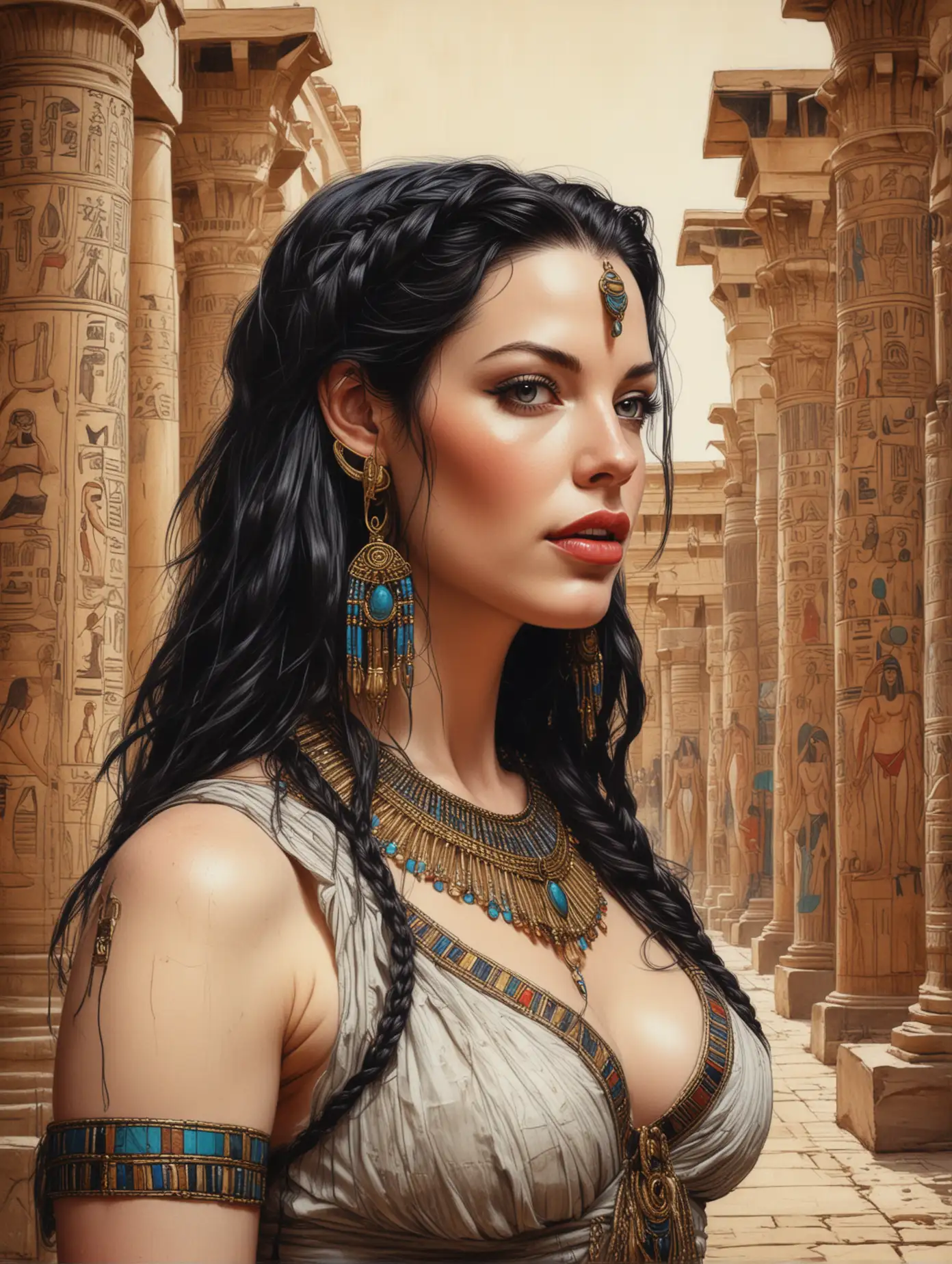 Beautiful-Liv-Tyler-Egyptian-Priestess-Sketch-in-Temple-Courtyard