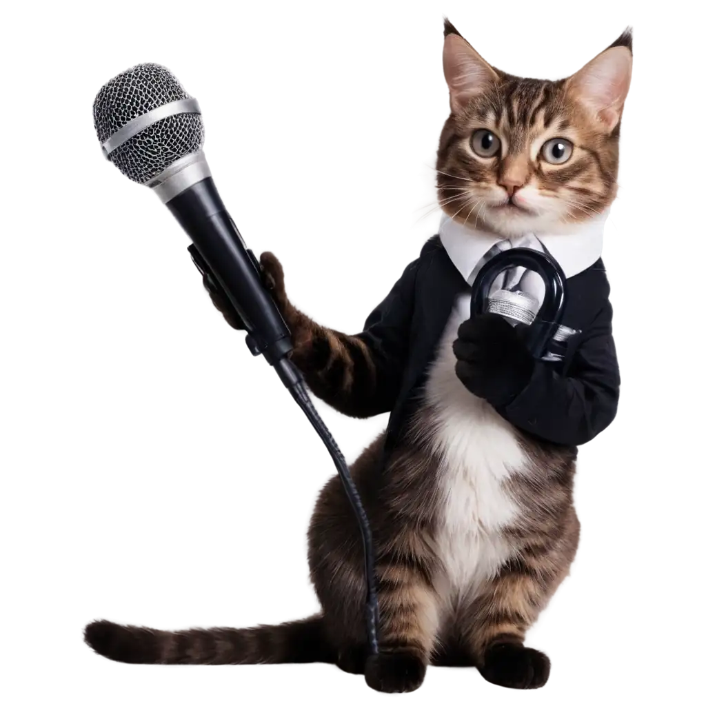 Adorable-Cat-Holding-a-Mic-HighQuality-PNG-Image-for-Versatile-Use