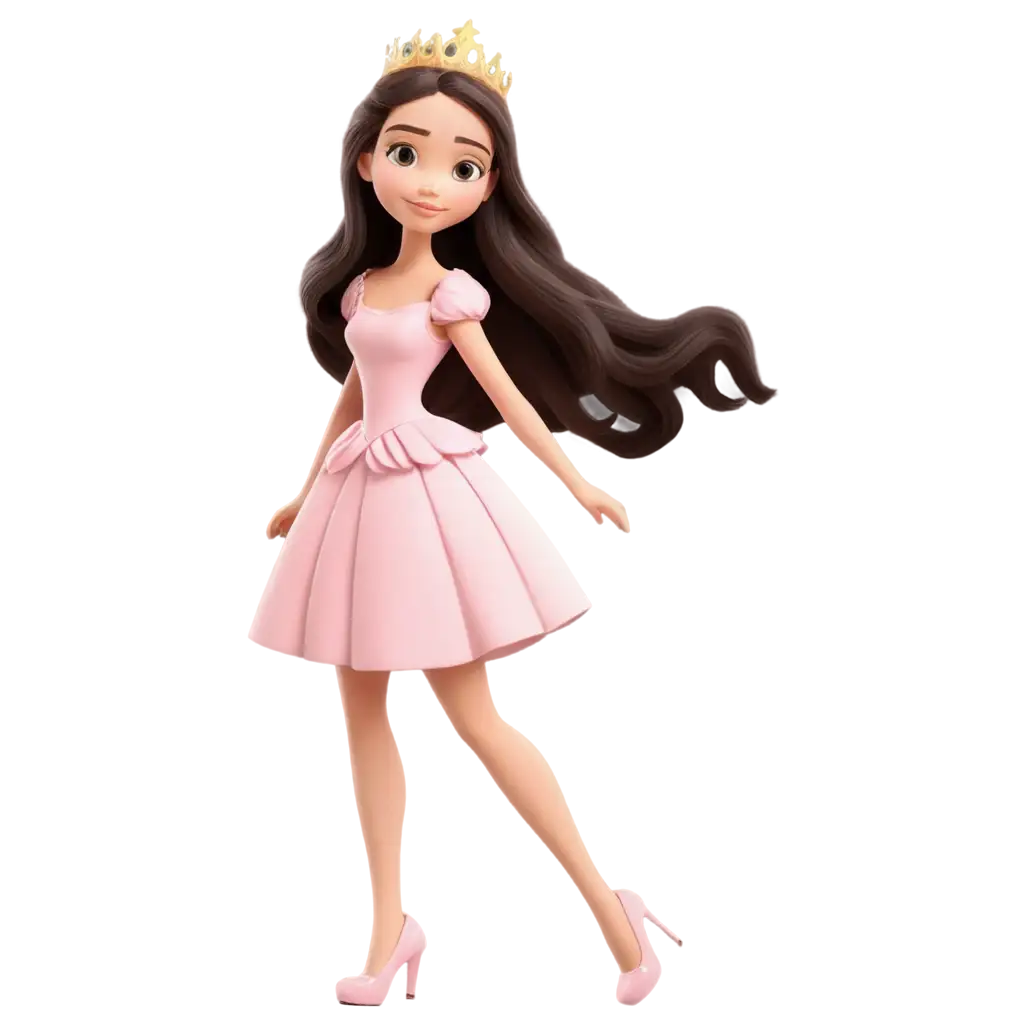 Princess-in-Pastel-Pink-with-Dark-Brown-Hair-Cartoon-PNG-High-Quality-Image-for-Creative-Projects