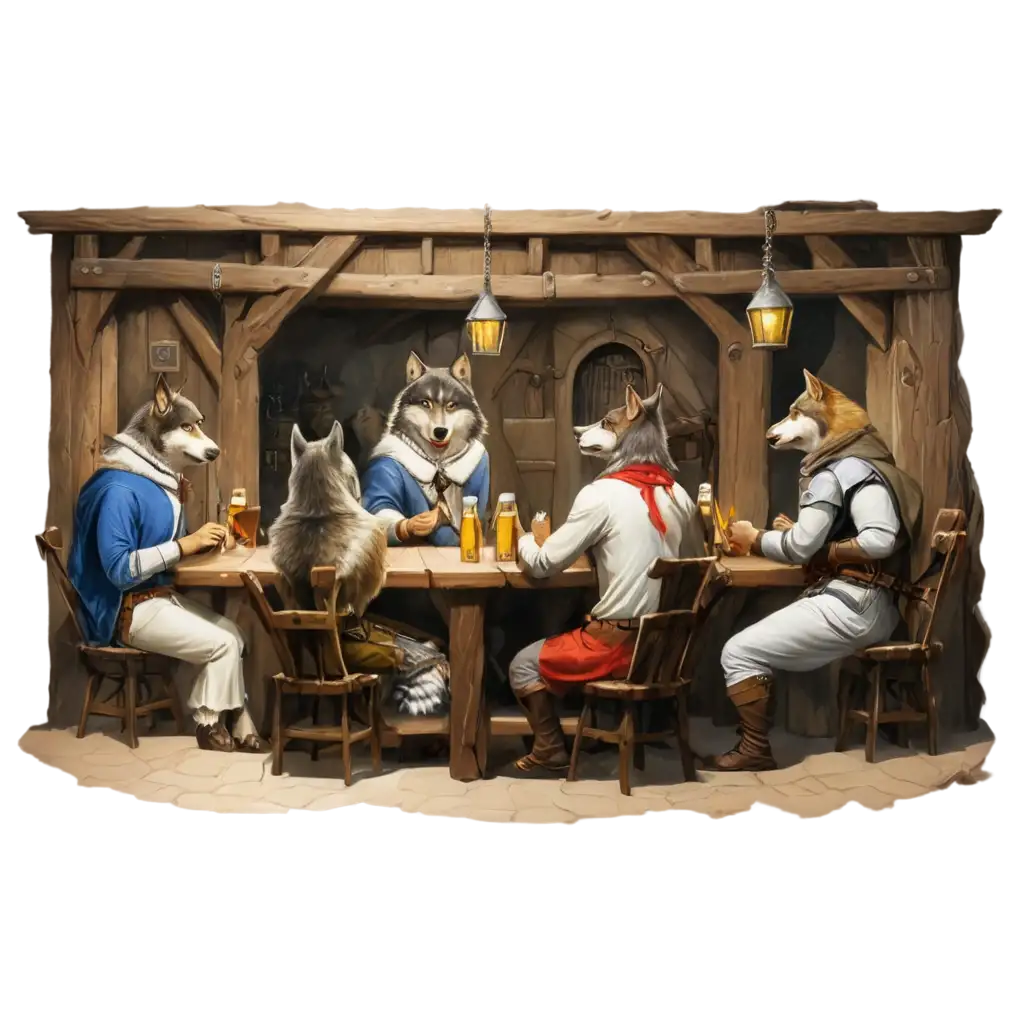 PNG-Image-Wolves-Drinking-Beer-Inside-a-Medieval-Tavern