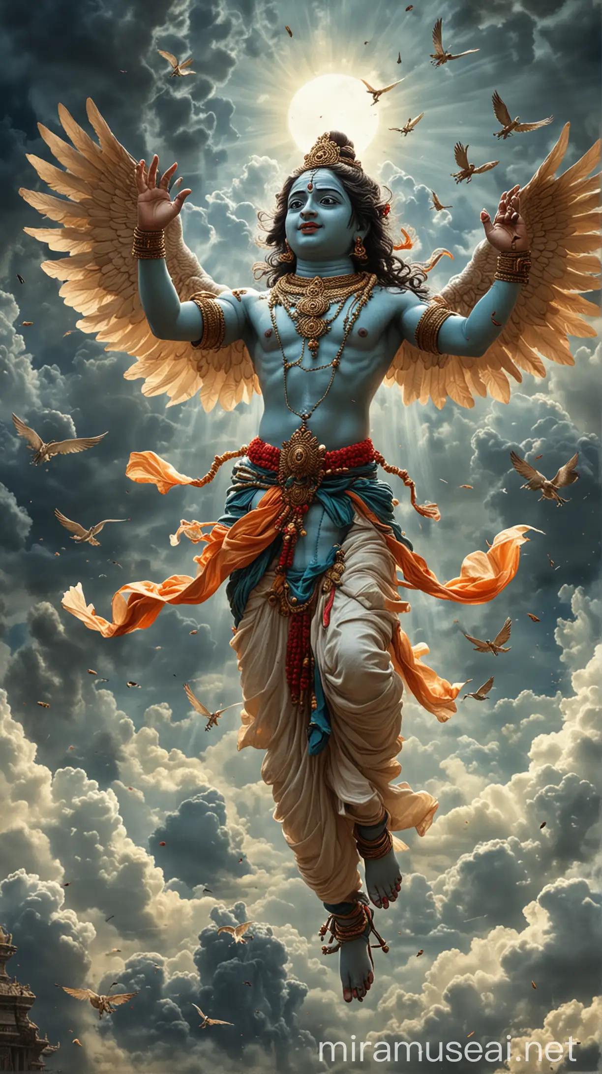 Divine Avatar Kalki Riding Garuda in Battle Holding Sudarshan Chakra