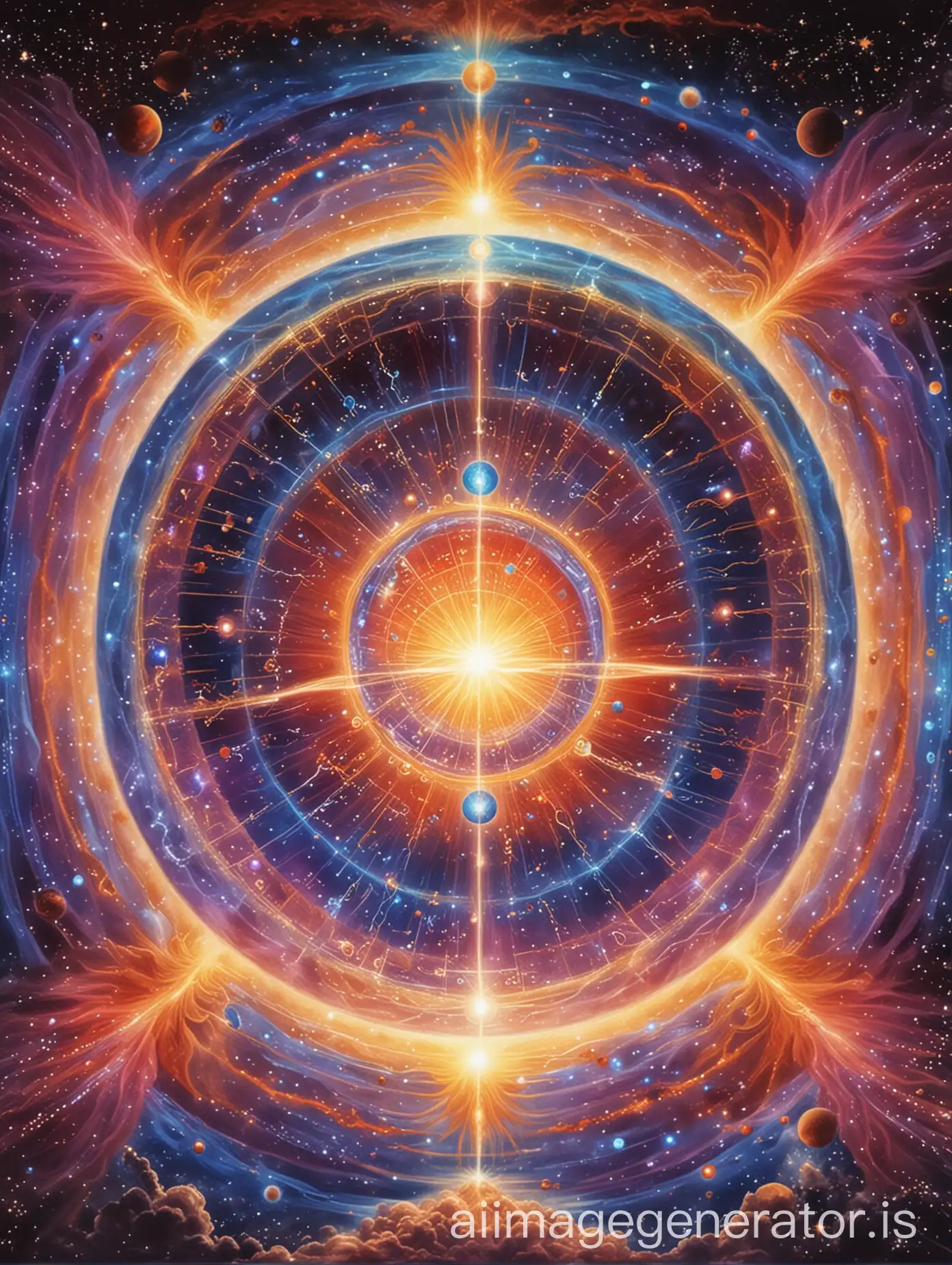 the course of cosmic energy awakened from its latency, the divine consciousness that functions in polarity, descending the levels of density and creating the universe and the world