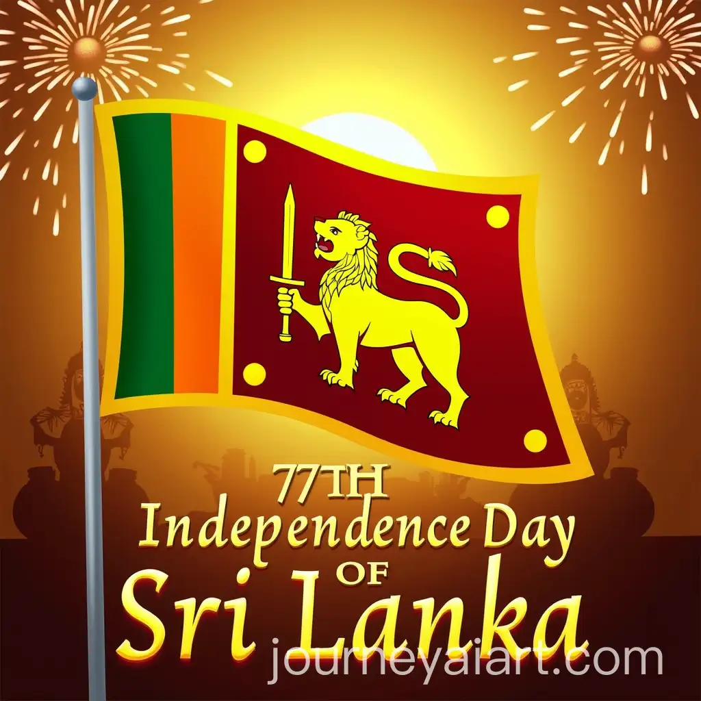 Vibrant-Celebration-of-Sri-Lankas-77th-Independence-Day-with-Flag-Lion-and-Fireworks