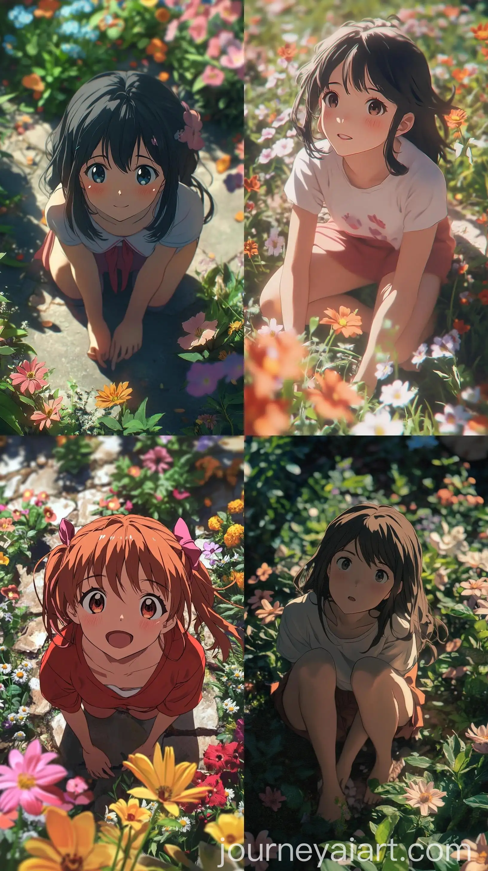 Girl-Squatting-Near-Flowers-Anime-Style-Portrait