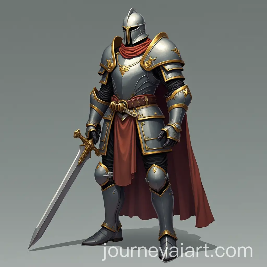 Stylized-Warrior-in-Gray-and-Gold-Armor-with-Sword