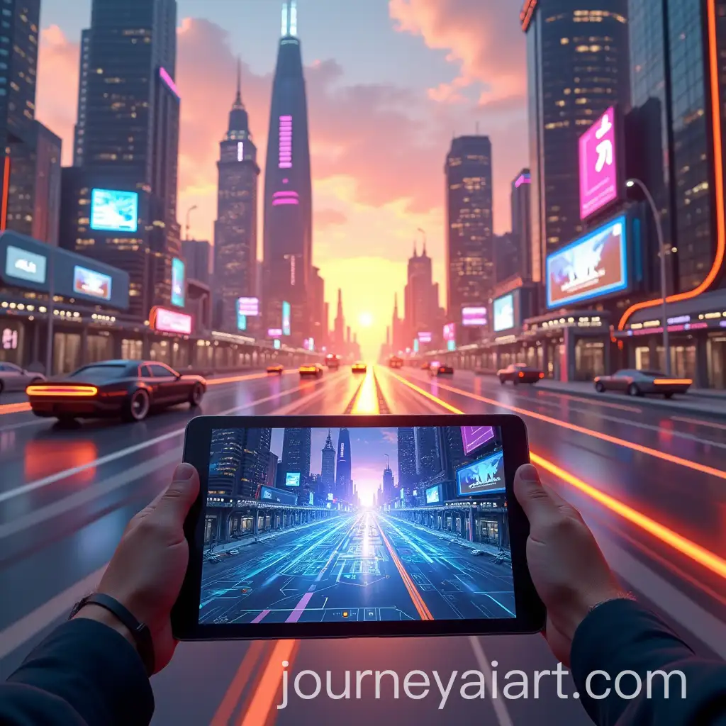 3AI-Art-Prompt-ExpansionD-Animator-Exploring-Futuristic-City-at-Sunset-with-Neon-Skyscrapers-and-Flying-Cars
