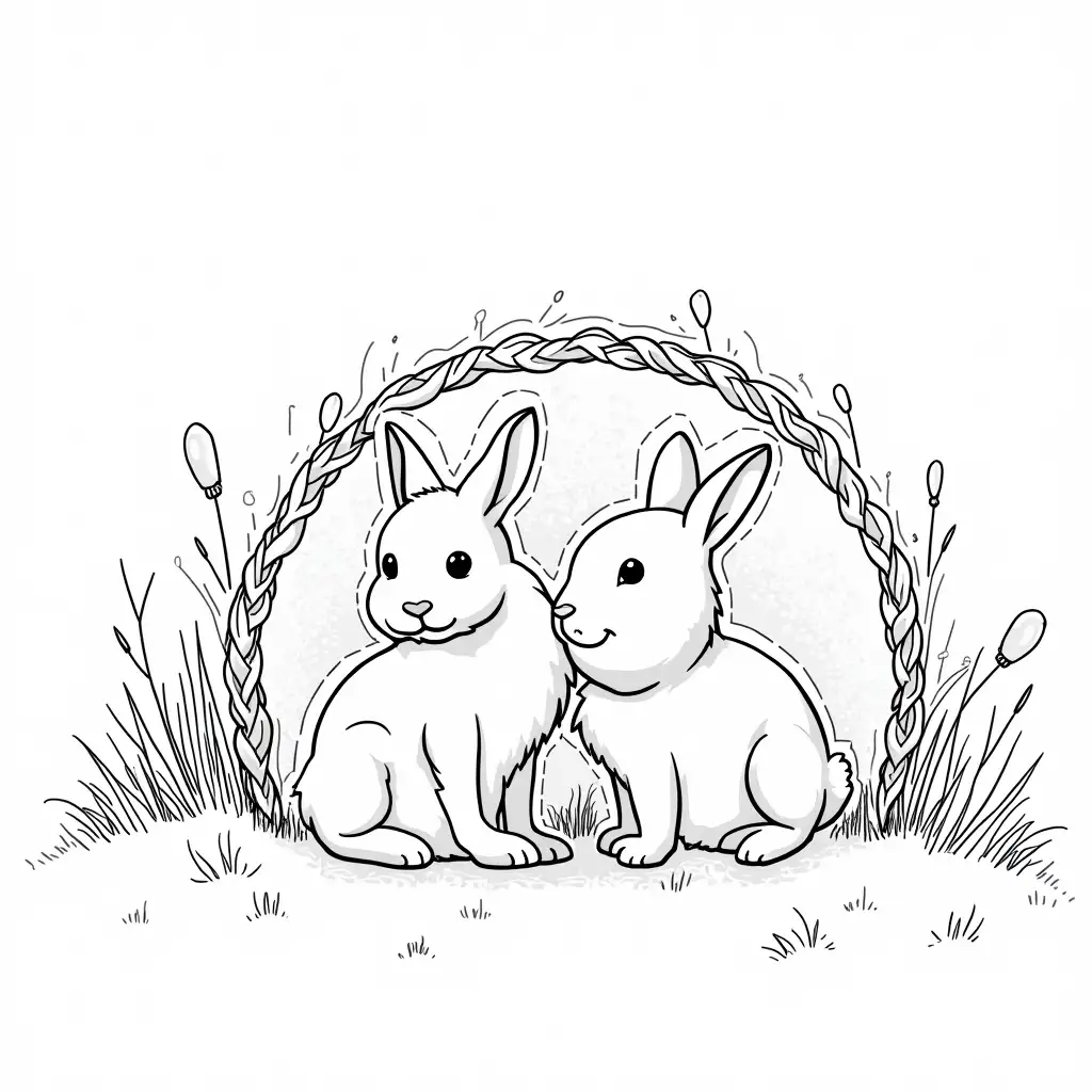 Art-Deco-Poster-of-Rabbits-in-a-Cozy-Burrow