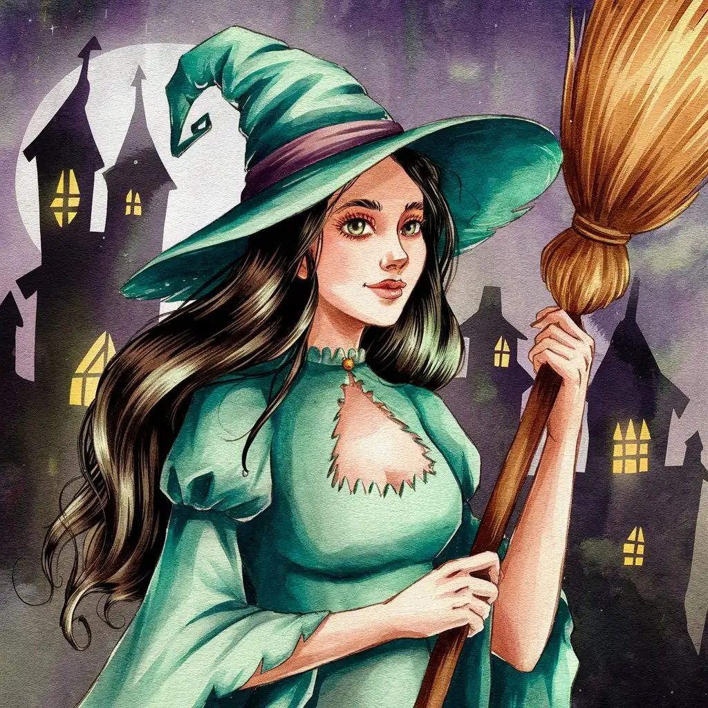 Beautiful Halloween Watercolor Portrait with Realistic Features