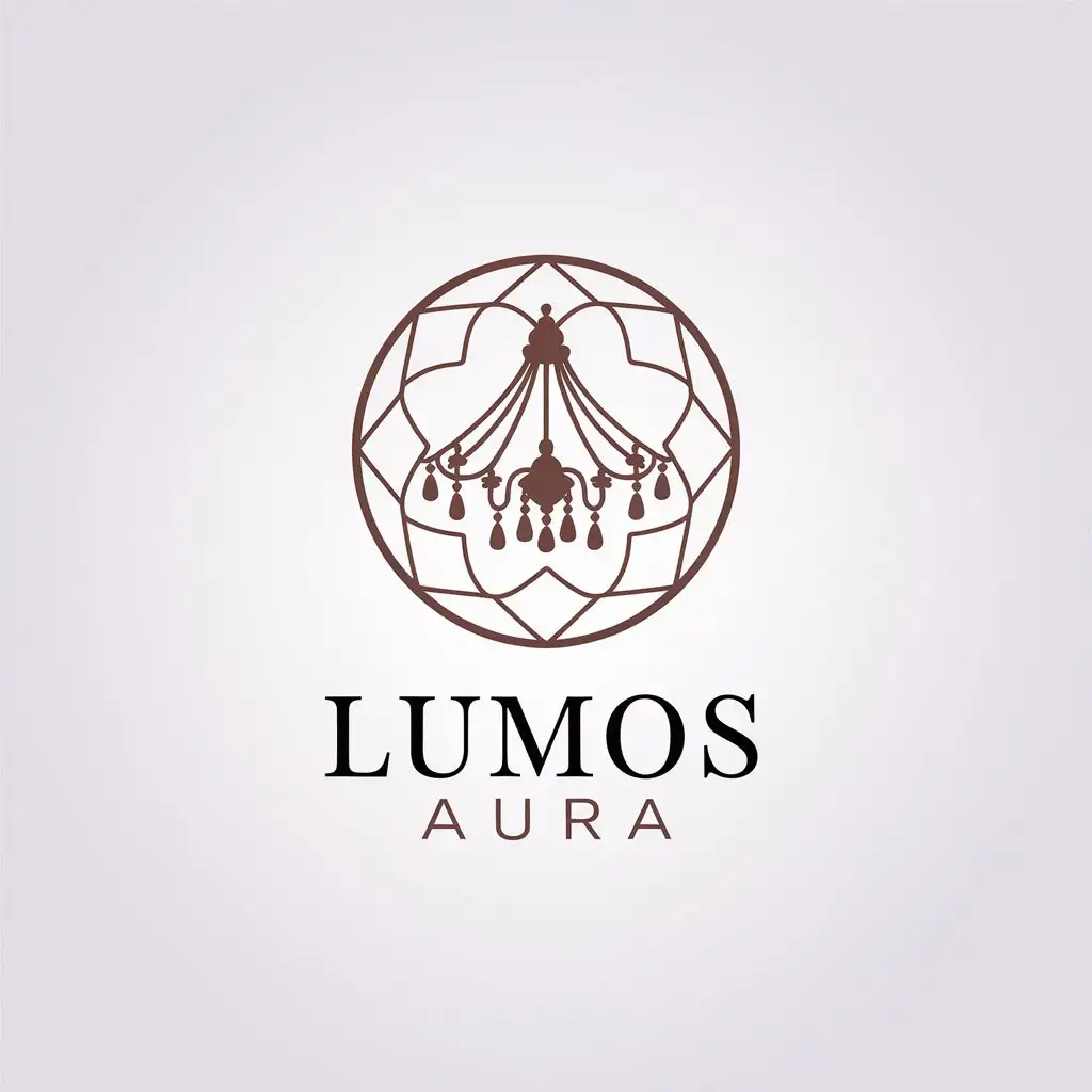 a vector logo design,with the text "Lumos Aura", main symbol:chandelier,Minimalistic,be used in Home Family industry,clear background