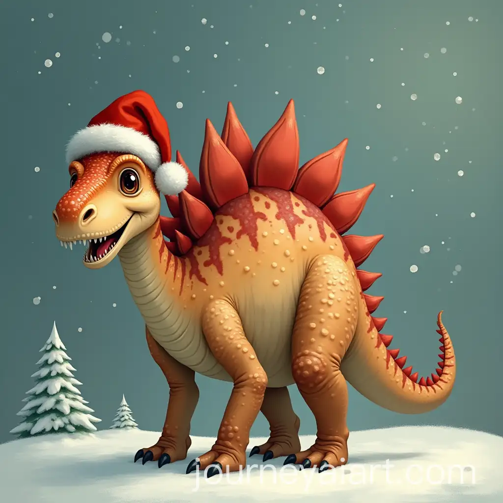 Stegosaurus-Wearing-a-Festive-Santa-Hat-in-a-Holiday-Landscape