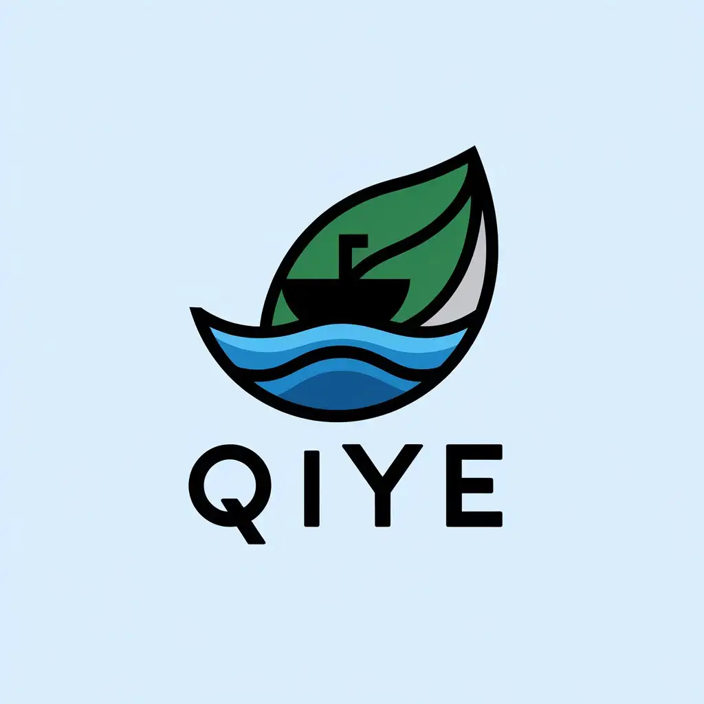 a vector logo design,with the text "qiye", main symbol:Leaves, boats, the ocean,Moderate,clear background