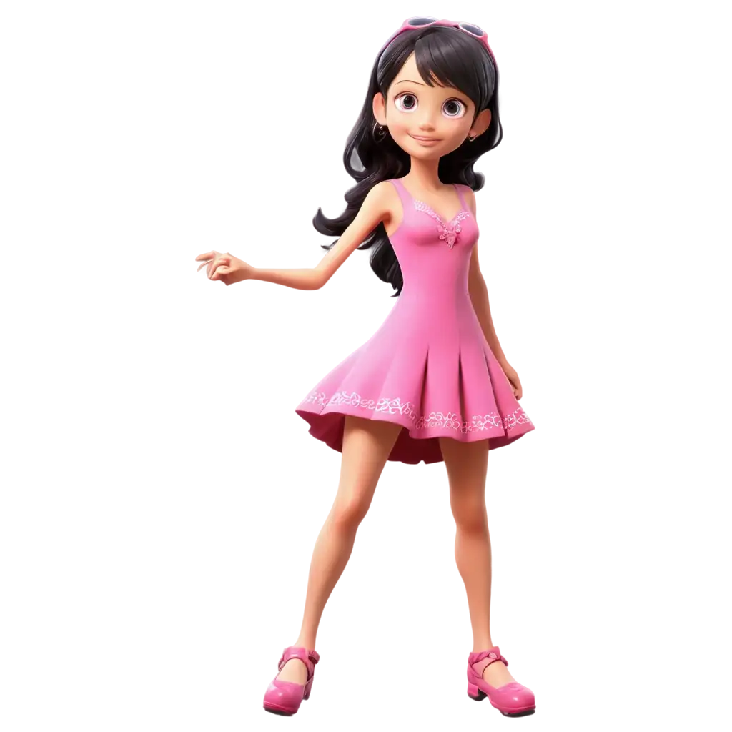 Cinematic-3D-Animated-Cartoon-of-a-17YearOld-Girl-in-a-Pink-Dress-OnePiece-PNG-Format-for-HighQuality-Graphics