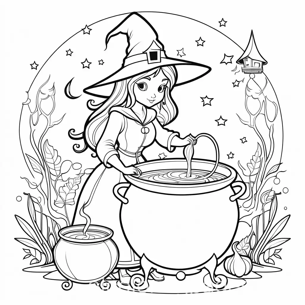 Witch-Coloring-Page-with-Cauldron-and-Potions