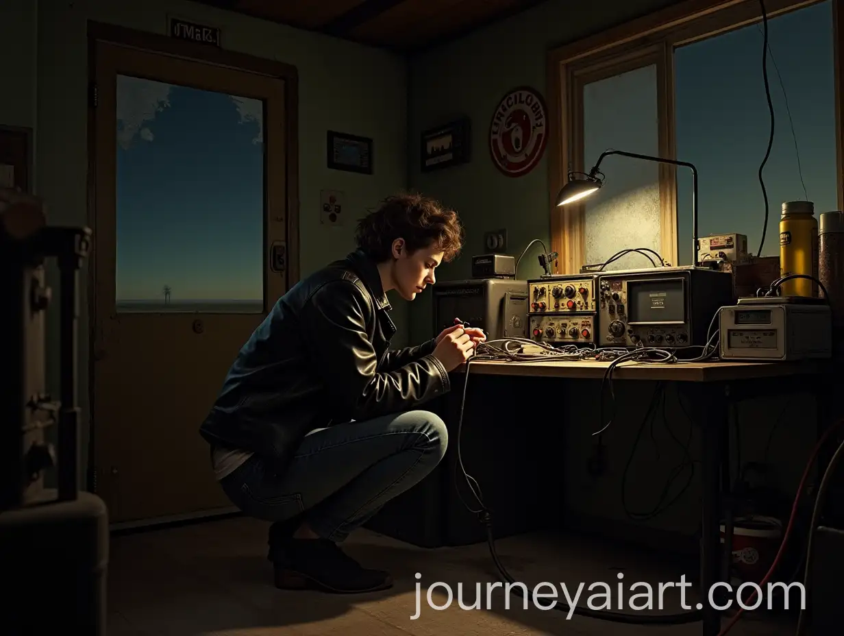 Young-Woman-Fixing-Radio-in-Dimly-Lit-Garage-with-Prairie-View