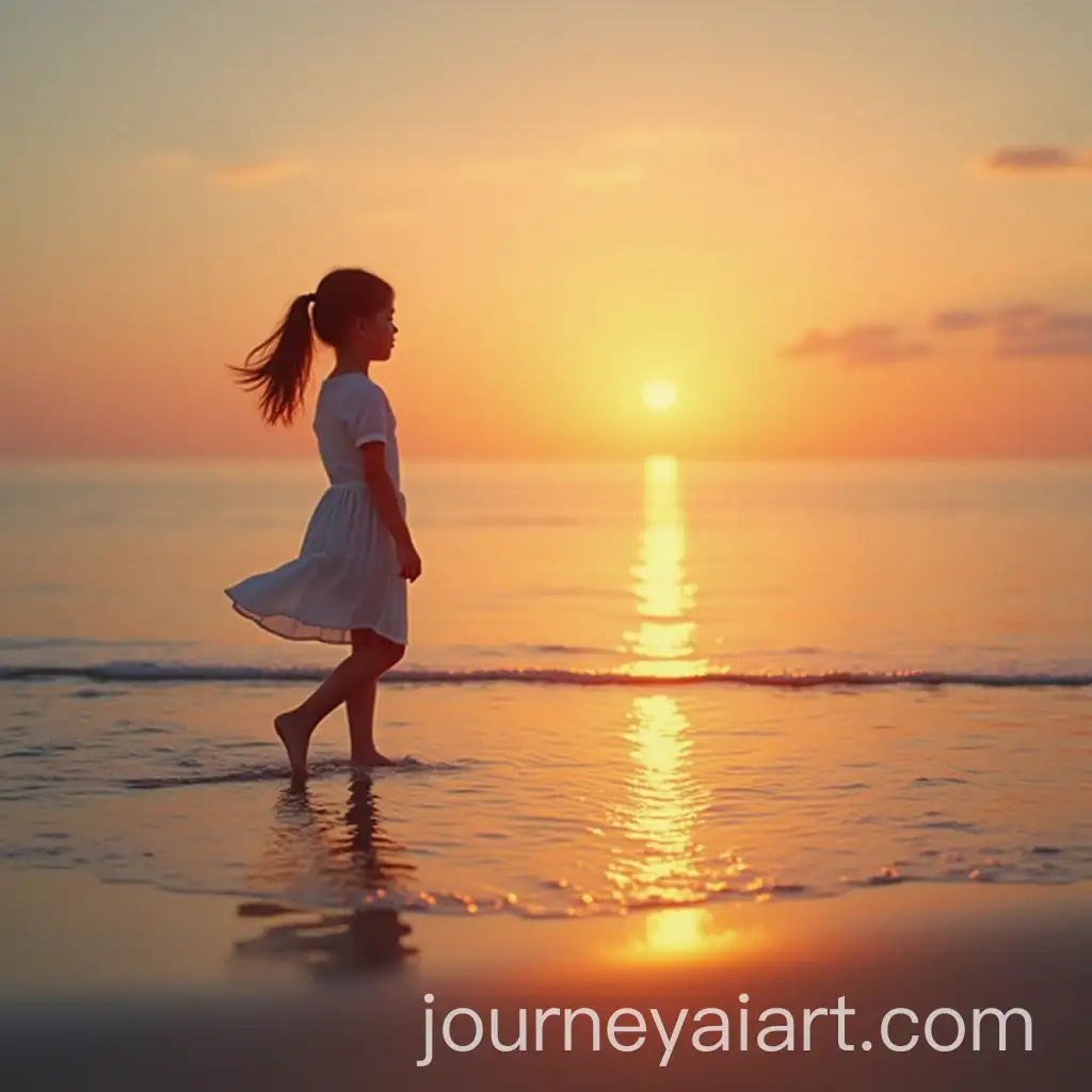 Girl-Walking-Along-the-Seashore-at-Sunset