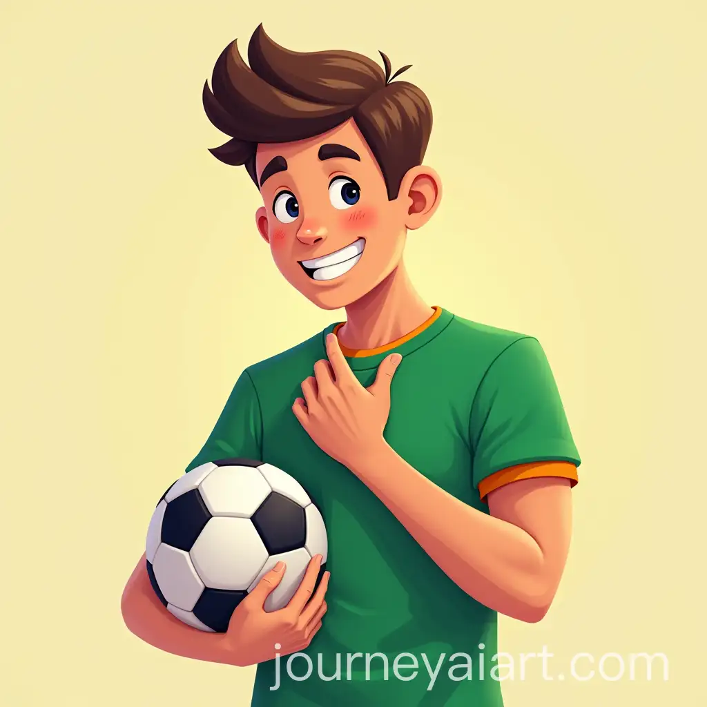 Young-Smiling-Man-Telling-a-Secret-with-Soccer-Ball-and-Green-TShirt