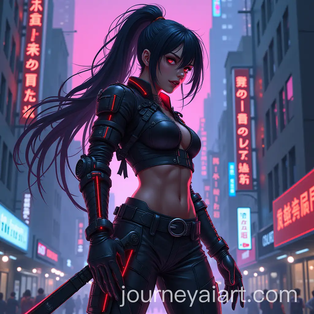 Cyberpunk-Neon-Warrior-Amidst-Pulsating-Cityscape