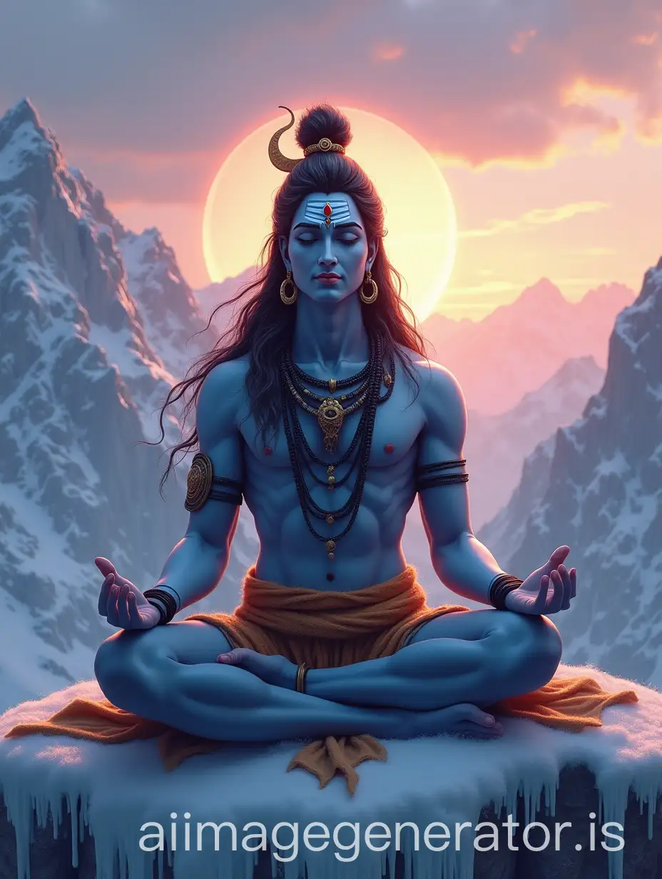 Lord-Shiva-Meditating-on-SnowCapped-Himalayan-Peaks-with-Ganga-Flowing