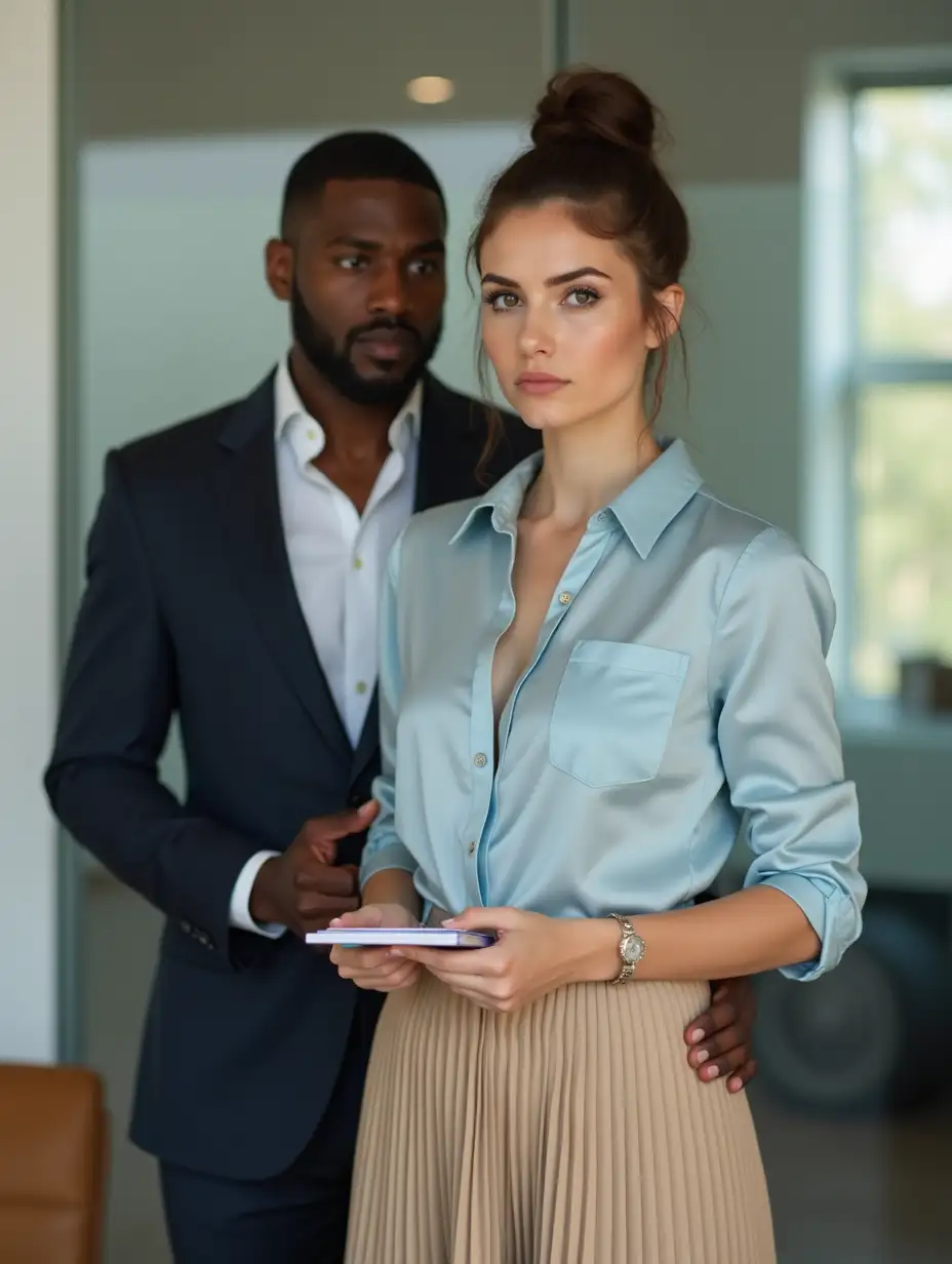 Office Scene Submissive Businesswoman with AfroAmerican Businessman