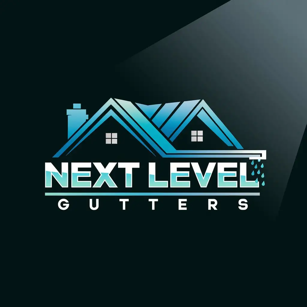 LOGO Design For Next Level Gutters Modern Roofline and Raindrop Illustration