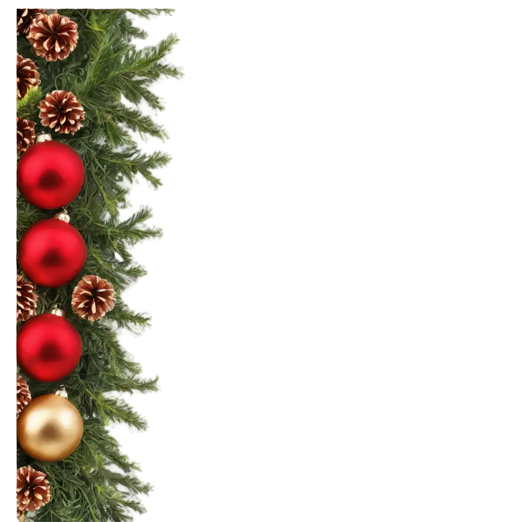 HighQuality-Christmas-Garland-PNG-with-Pine-Branches-Red-and-Gold-Ornaments-and-Pinecones-Photorealistic-Holiday-Decoration-for-Festive-Designs