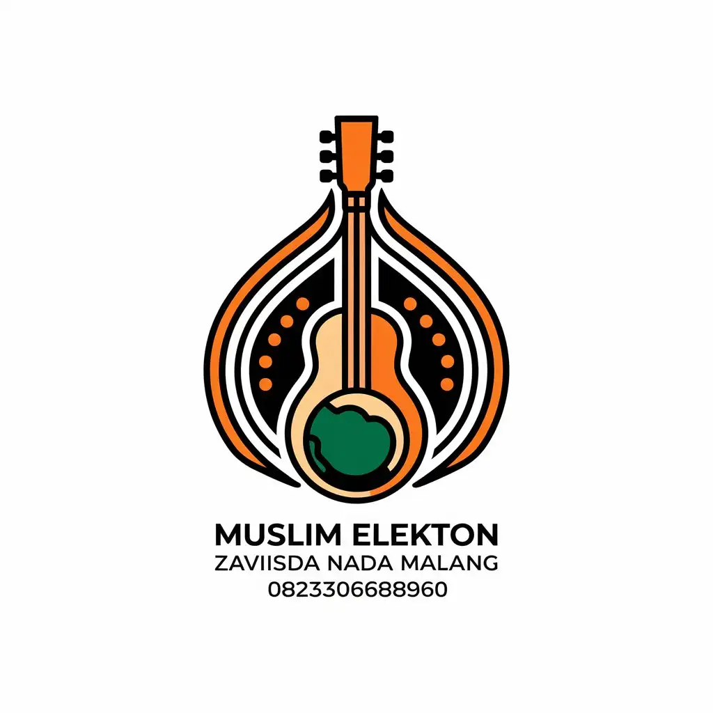 LOGO Design for Muslim Elekton Musical Instruments Theme with Guitar Kendang and Drum