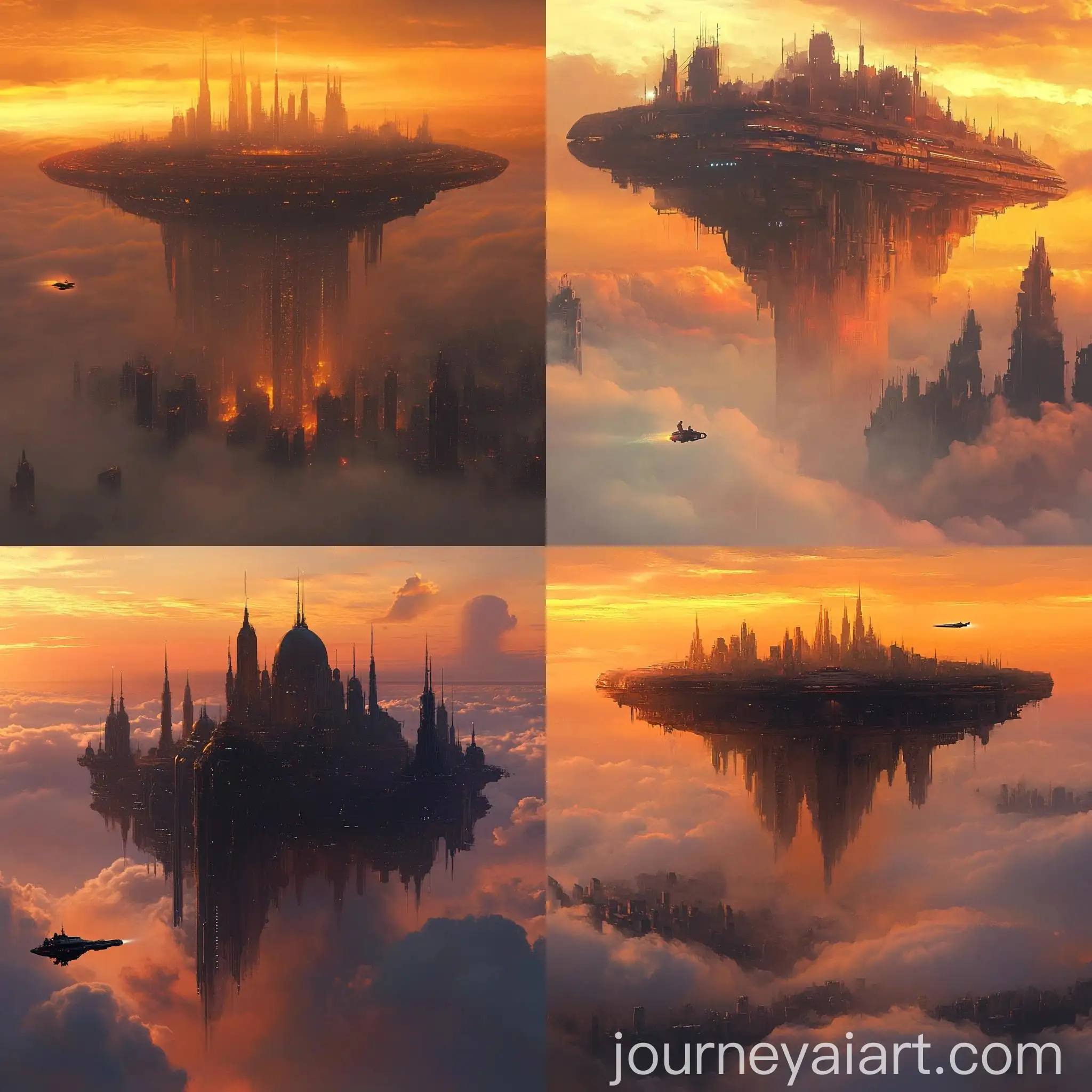 Mystical-Floating-City-Above-Clouds-at-Sunset