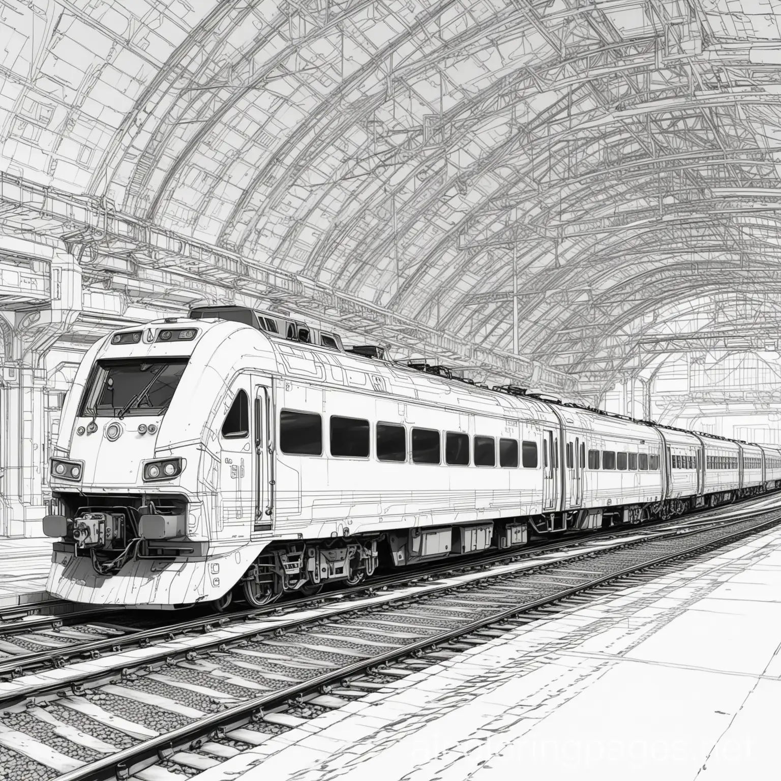 Cyberpunk-Train-Station-Coloring-Page