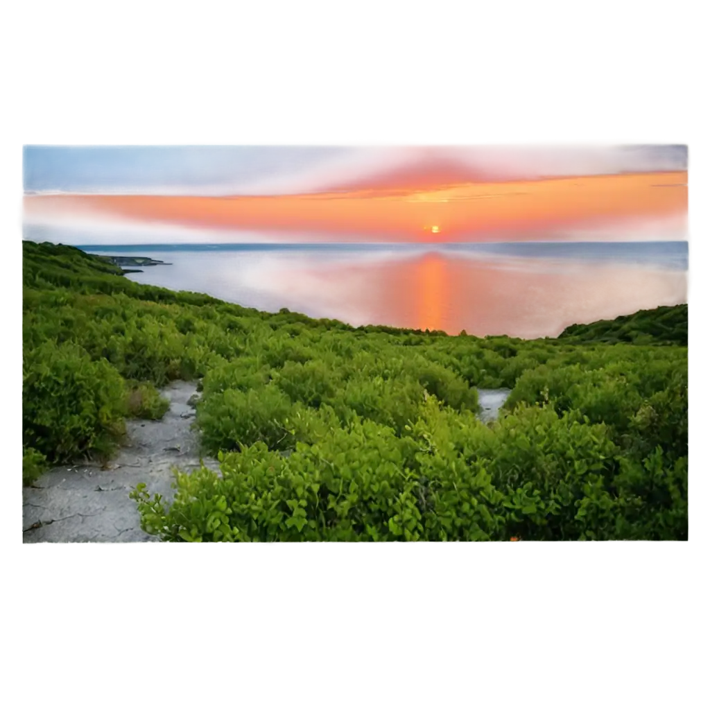 Vibrant-Sunset-Over-the-Sea-Stunning-PNG-Image-Capturing-Colorful-Vegetation