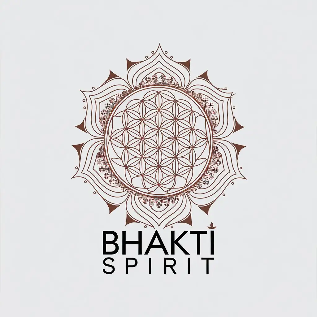 LOGO Design For Bhakti Spirit Vector Logo with Flower of Life Symbol on Clear Background