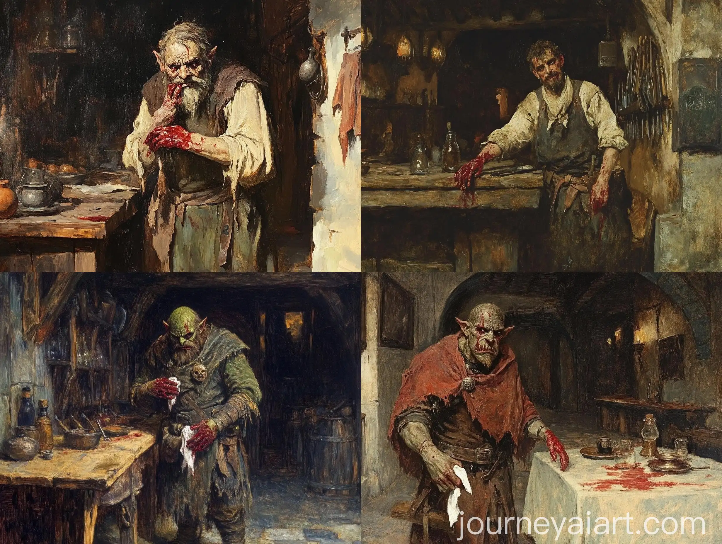 Medieval-Fantasy-Orc-Innkeeper-Cleaning-Bloody-Hands-in-Tavern