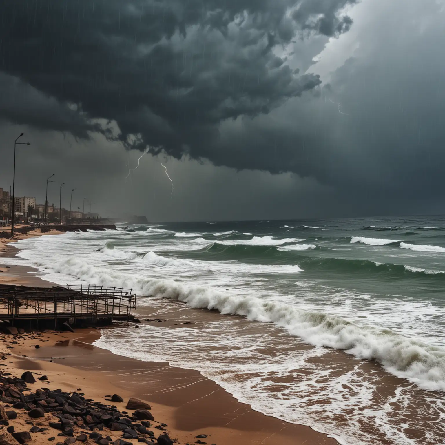 Brutal Electric Storm and Heavy Rain on Beach at Dana Point