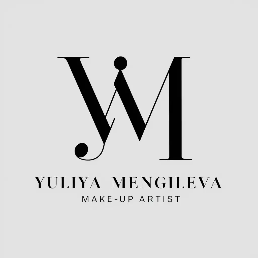 a vector logo design,with the text "YULIYA MENGILEVA ", main symbol:YM, makeup, cosmetics,Minimalistic,be used in Makeup artist industry,clear background