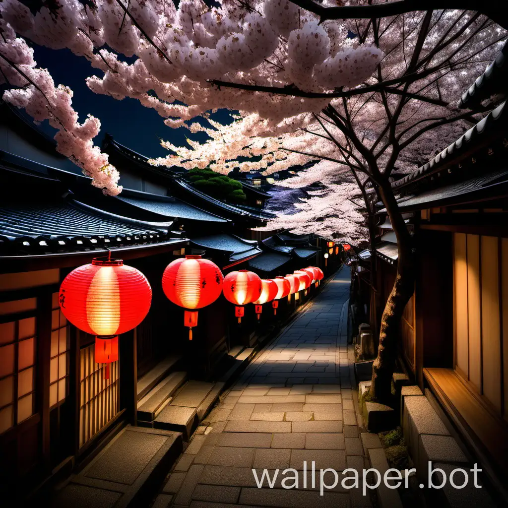 Nighttime-Kyoto-Ancient-Temples-and-Cherry-Blossom-Shadows