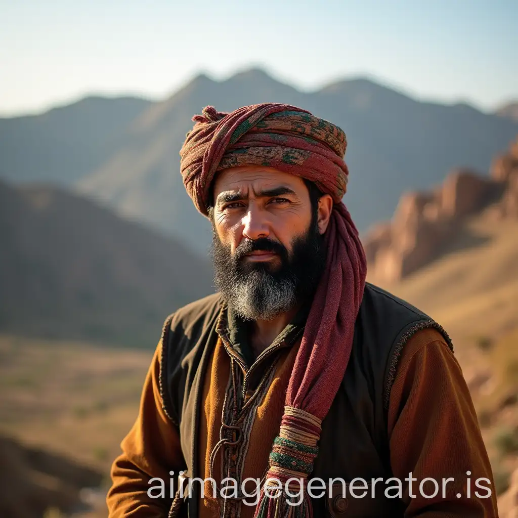 Kurdish-Leader-in-Mountainous-Landscape-with-Strong-Expression-and-Traditional-Clothing