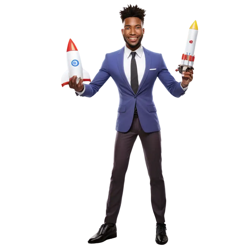 HighQuality-PNG-Image-of-Black-Entrepreneur-Soaring-Above-Rocket-Symbolizing-Business-Success-and-Growth