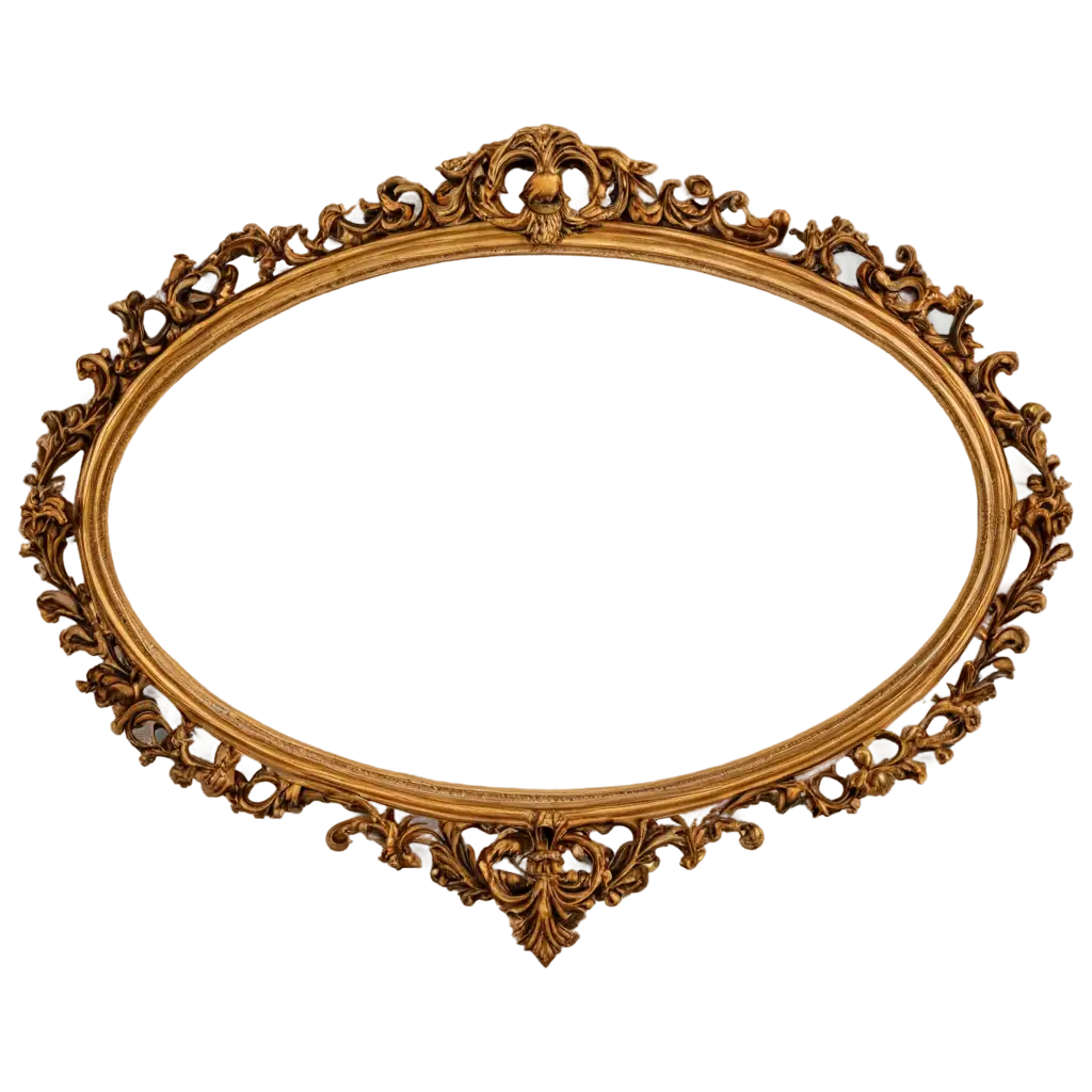 Antique-Round-Oval-Gold-Picture-Mirror-Frame-PNG-for-Transparent-Background-Use