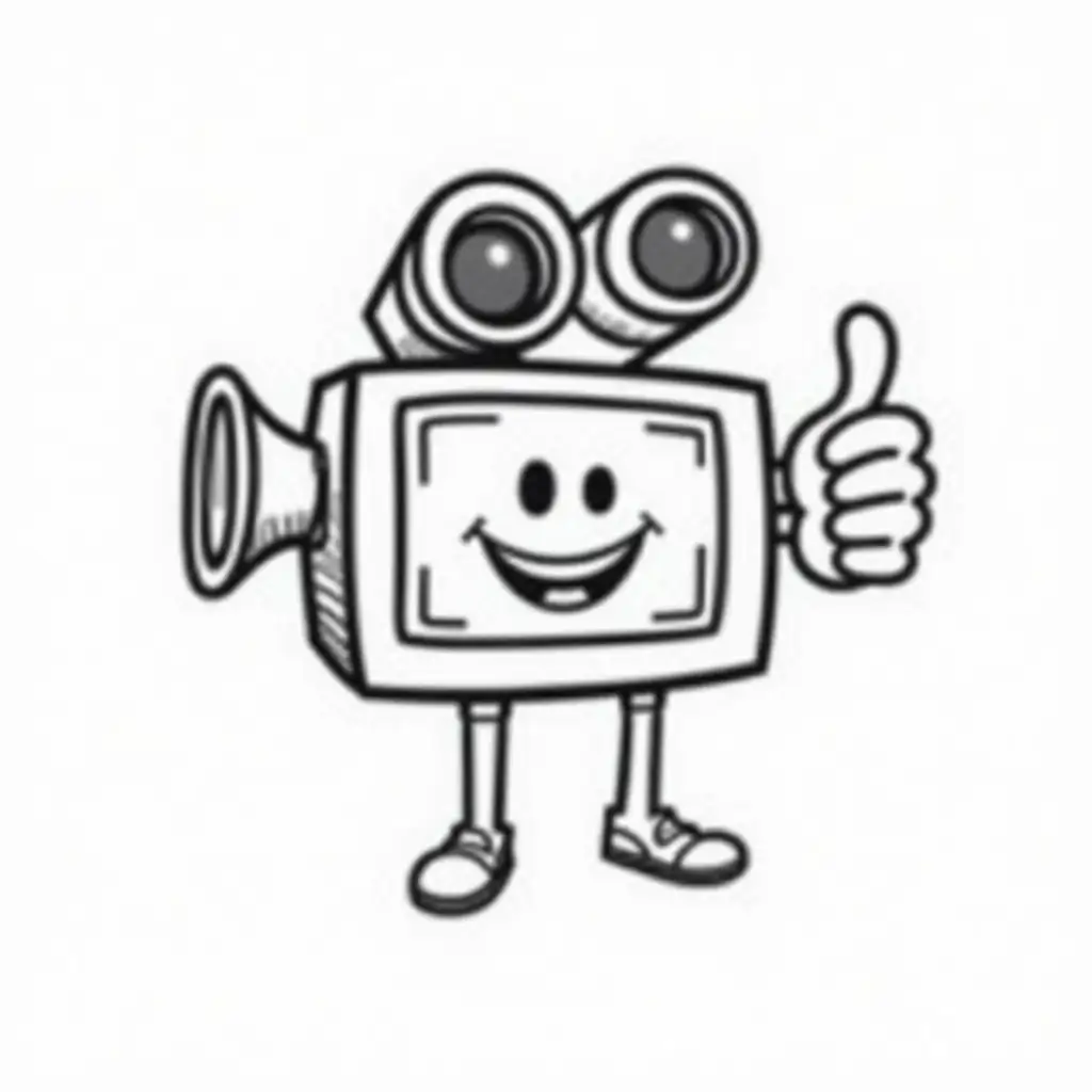 Comic-Style-Smiling-Video-Camera-with-Legs-and-Thumb-Up