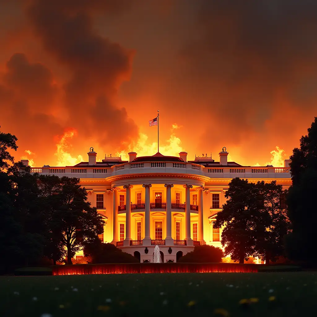 white house in flames, New world Order.