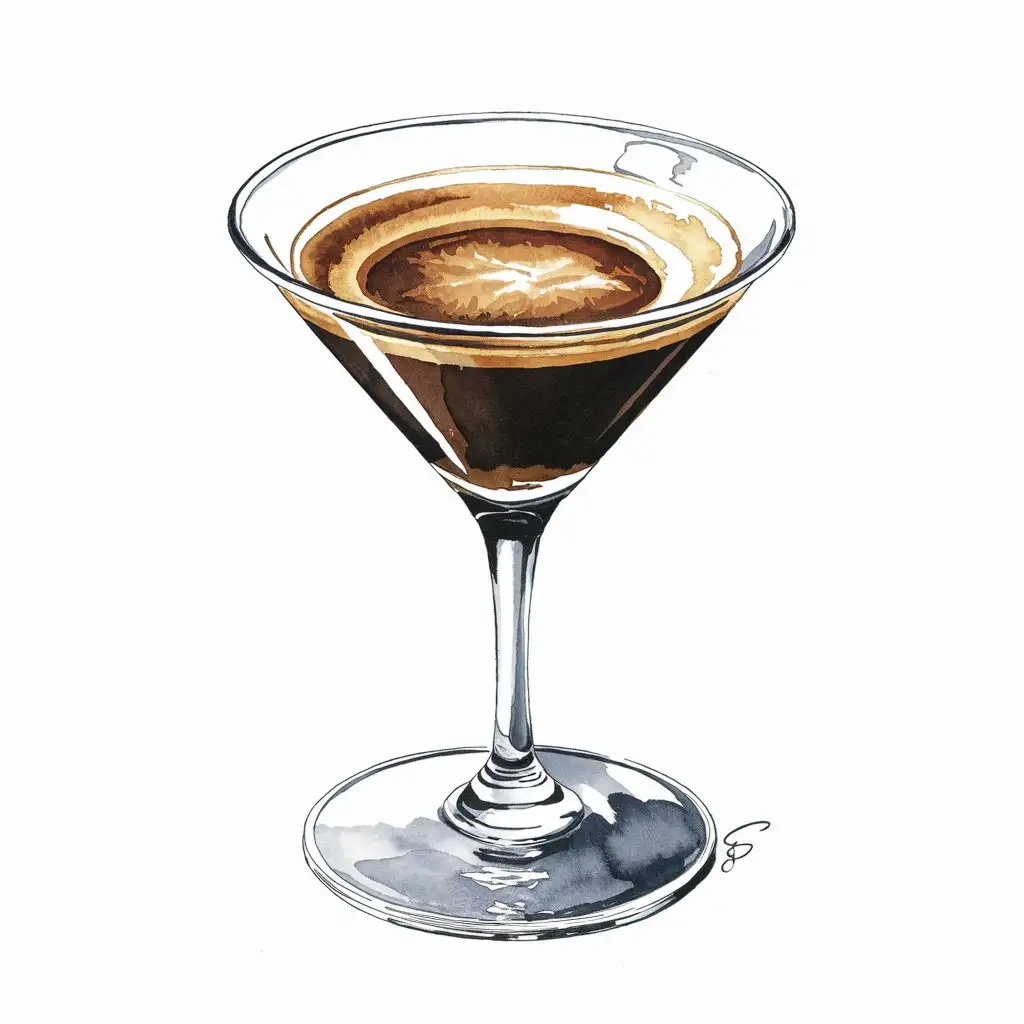 Espresso Martini in Ink Pen and Watercolor Illustration