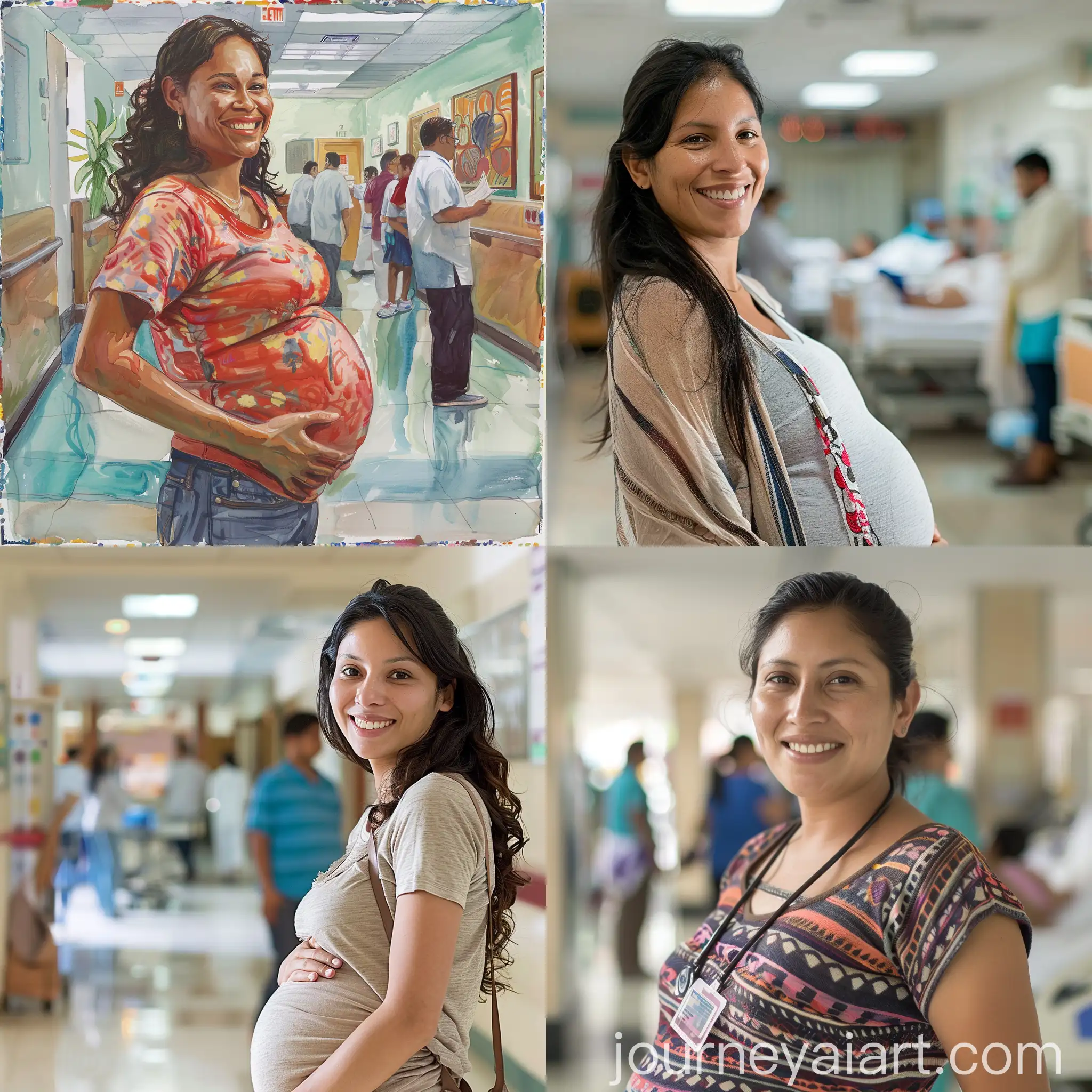 Smiling-Pregnant-Latin-Woman-in-Busy-Hospital-Background