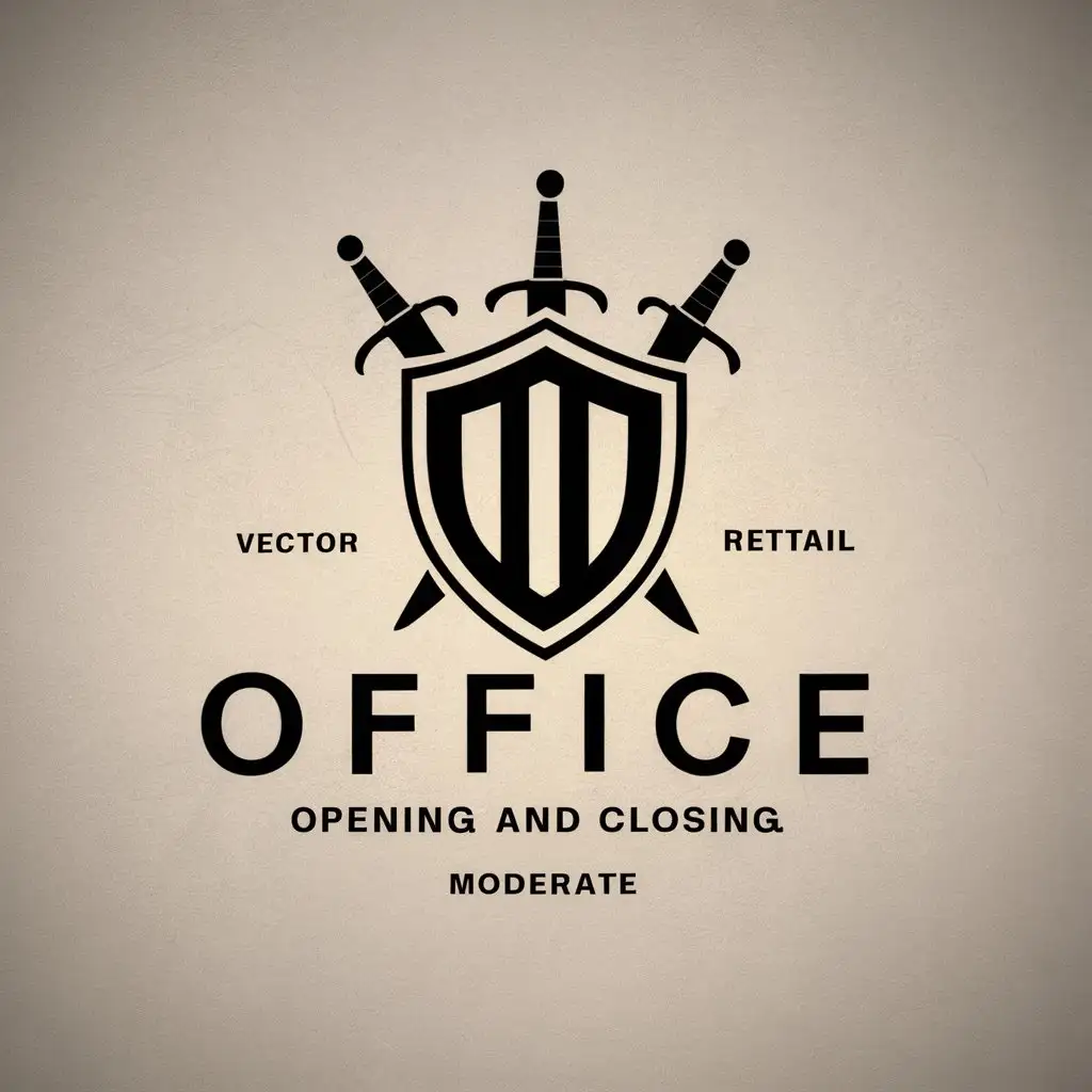 LOGO-Design-for-Office-Opening-and-Closing-Shield-with-Swords-in-a-Clear-Background