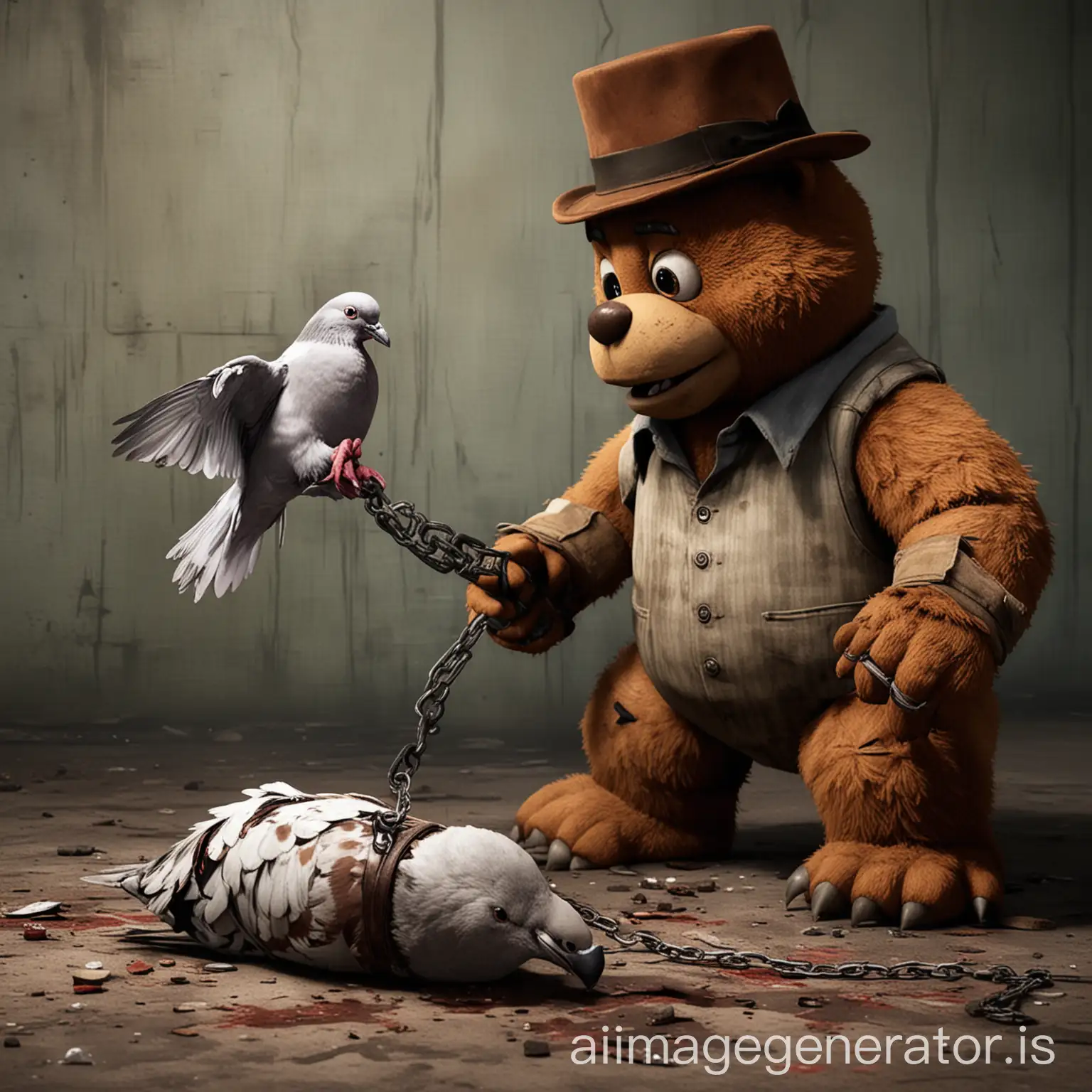 A-Struggling-Pigeon-Attacked-by-Freddy-Fazbear