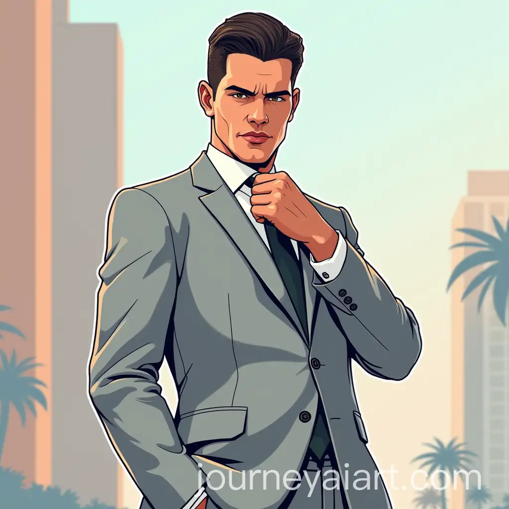 Confident-Young-Man-in-Light-Gray-Suit-Against-Urban-GTA-V-Style-Background
