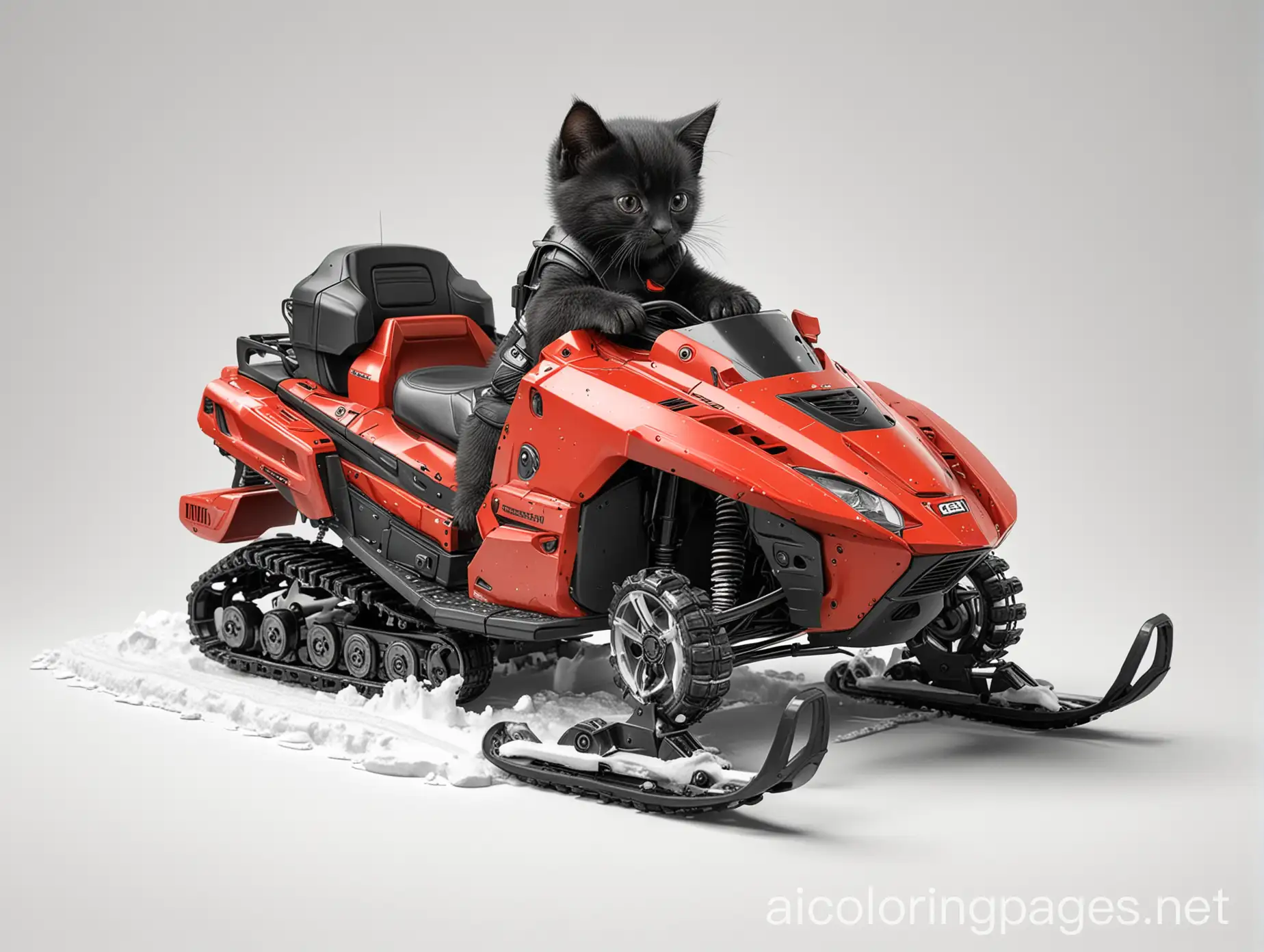 Mech-Black-Kitten-Driving-Red-Snowmobile-Coloring-Page