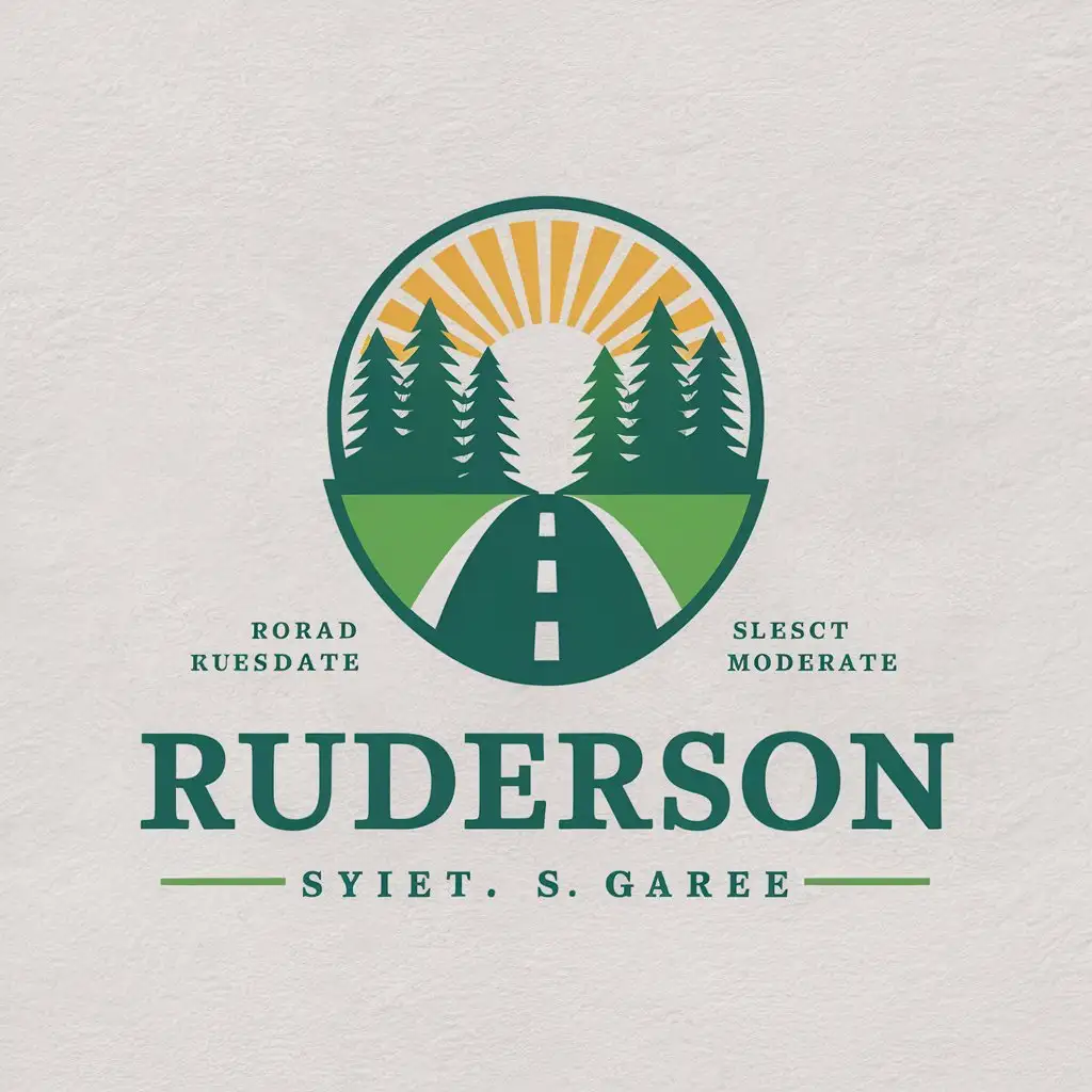 a vector logo design,with the text "Ruderson", main symbol:Road, morality, forest,Moderate,be used in education industry,clear background