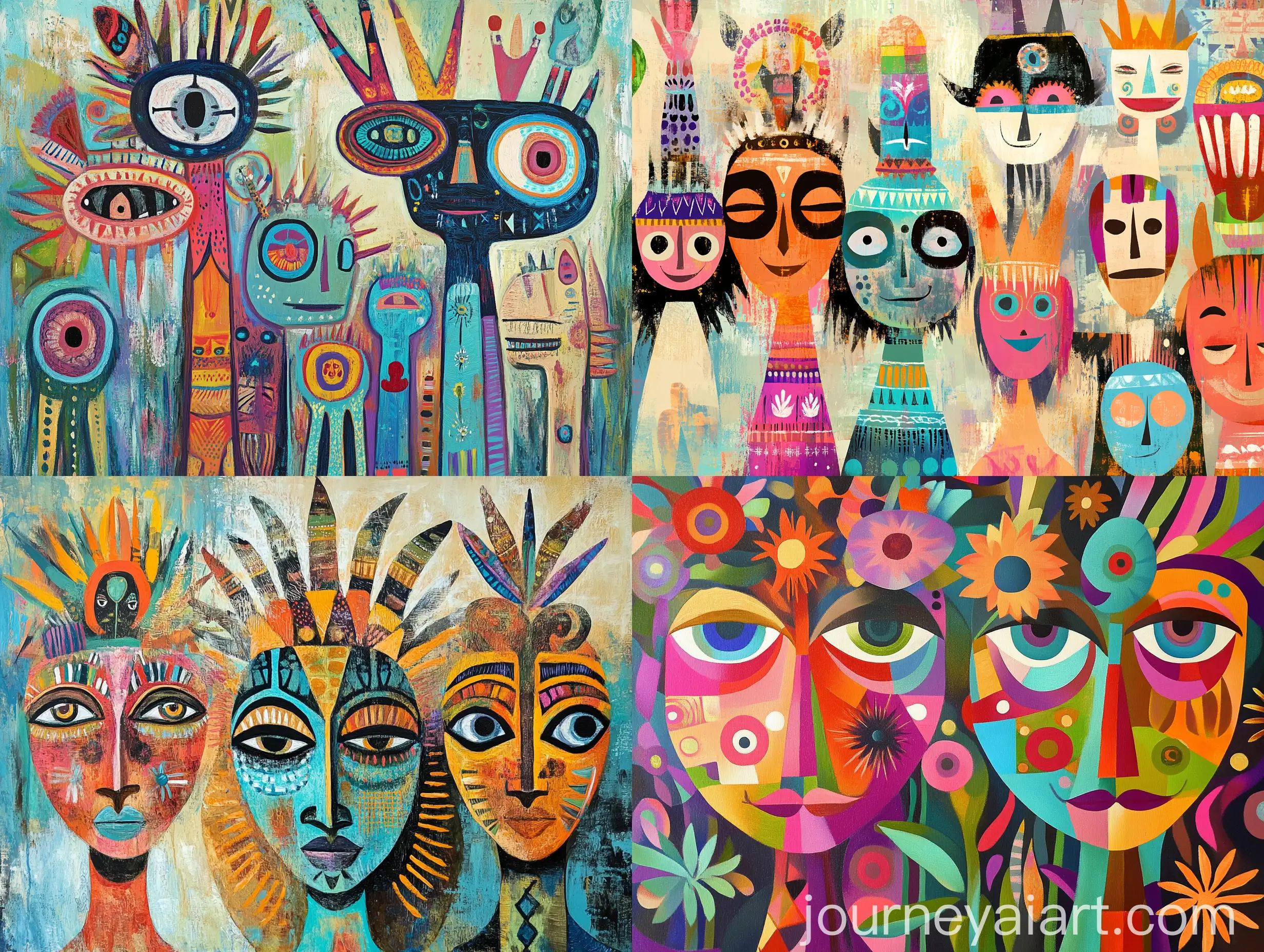 Contemporary-Brazilian-Folklore-Art-with-Pastel-Colors-and-Tribal-Masks