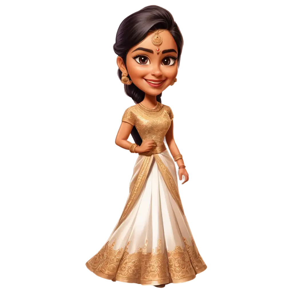 Beautiful-Hindu-Wedding-Caricature-Groom-in-Indo-Western-Dress-and-Bride-in-Saree-PNG-Image