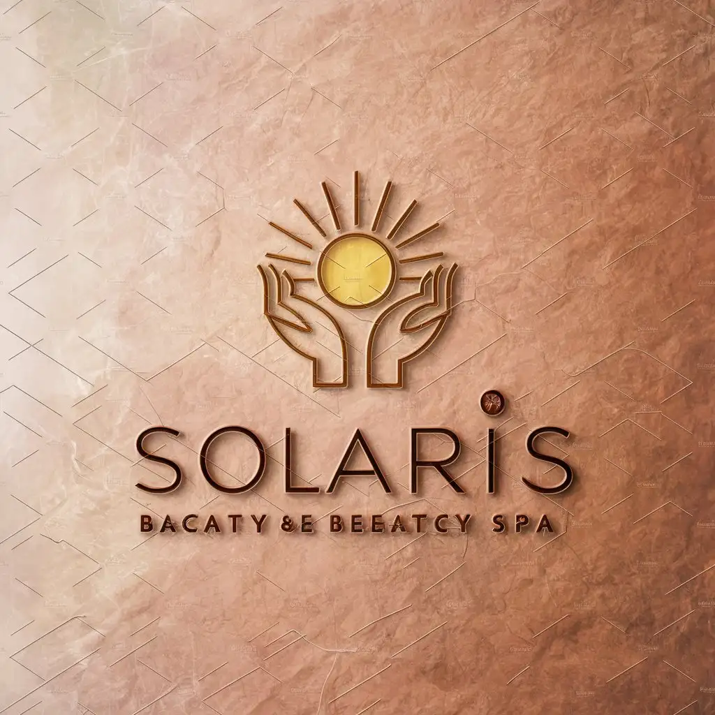 a vector logo design,with the text "Solaris", main symbol:sun in hands,Moderate,be used in Beauty Spa industry,clear background