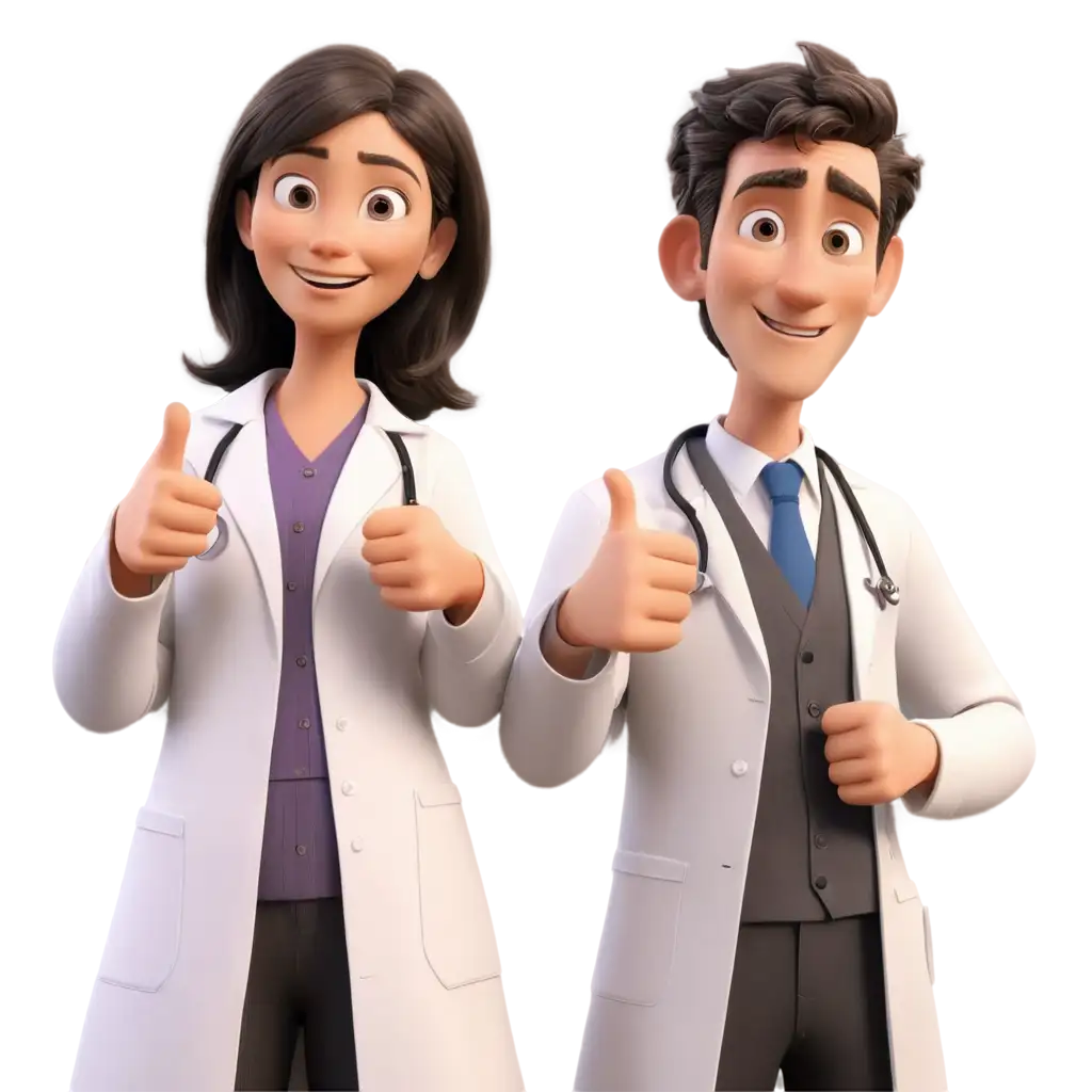 Two-Doctors-in-Pixar-Style-Giving-Thumbs-Up-PNG-Image